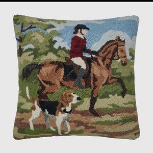 Pheasant Hound dog Hunt scene Mallard Duck Rabbit preppy Hook pillows Rider on Horse