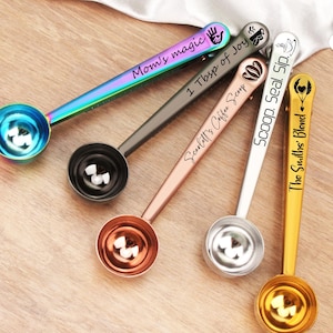 Personalized Coffee Scoop Clip: Engraved Stainless Steel Measuring Spoon