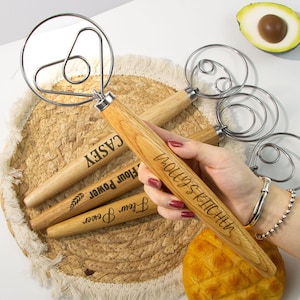 Personalized Wooden Dough Whisk: Engraved Sourdough Bread Mixer