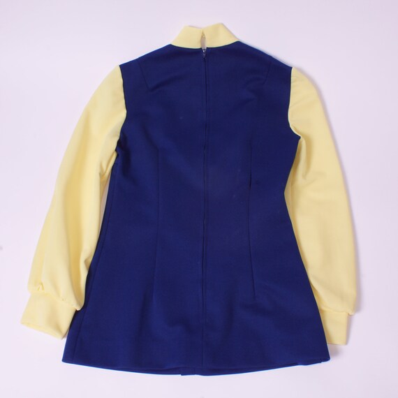 Vintage 60s 70s Yellow Royal Blue Polyester Tunic… - image 5