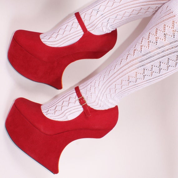 NIB Ruby Red Velvet Bumper Cut Out Platform Wedge… - image 2