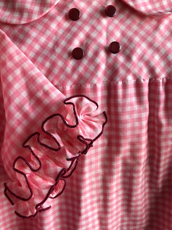 Vintage 60s Pink White Gingham Plaid cotton Ruffl… - image 5