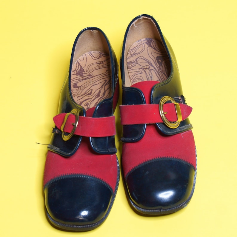 Vintage 70s Red Navy Buckle Oxford Loafer Spectator Shoes Rare!