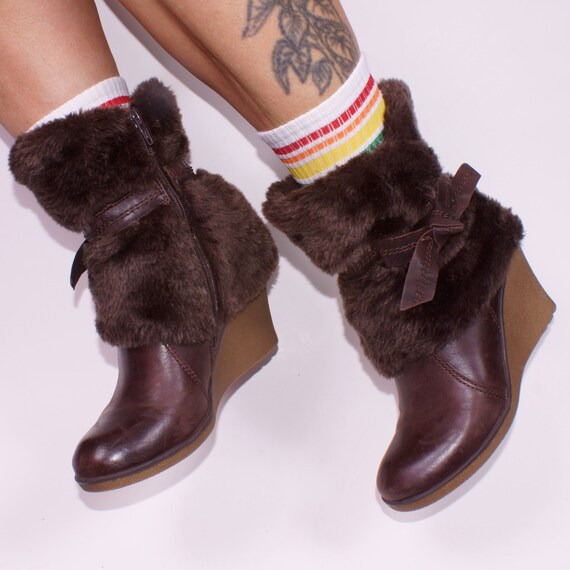 Buy Brown Leather Faux Teddy Bear Bare Traps Wedge Ankle Boots Online in India Etsy