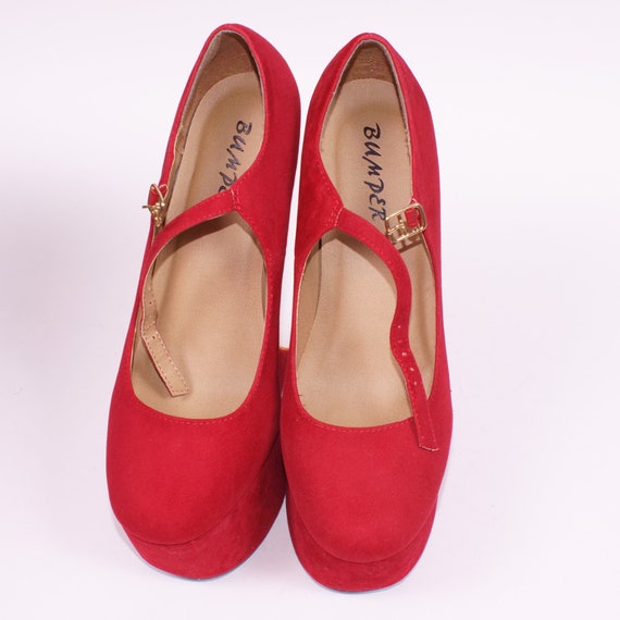 NIB Ruby Red Velvet Bumper Cut Out Platform Wedge… - image 3
