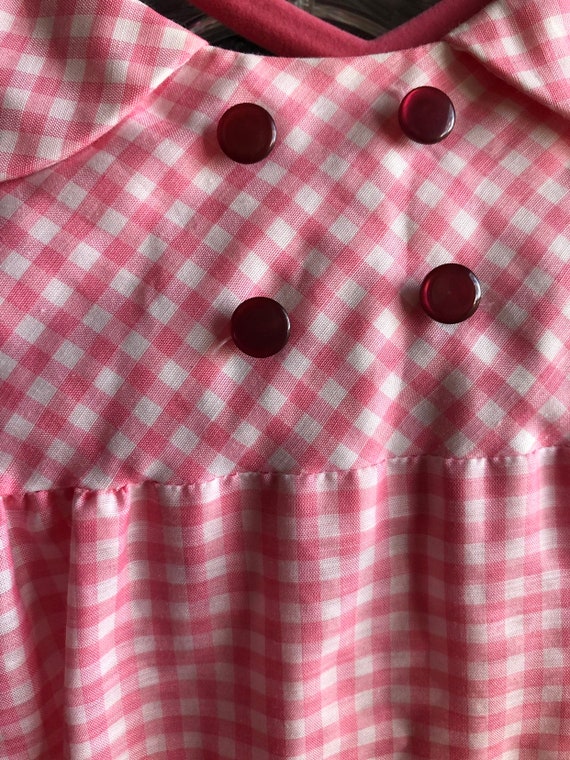 Vintage 60s Pink White Gingham Plaid cotton Ruffl… - image 4