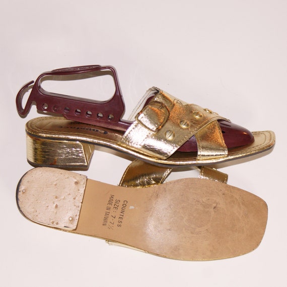 Vintage 60s Gold Metallic Psych Era Mule Buckle Sa