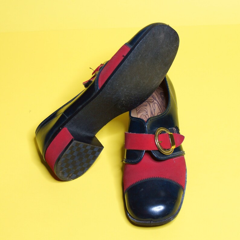 Vintage 70s Red Navy Buckle Oxford Loafer Spectator Shoes Rare!