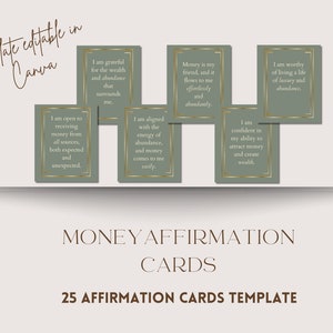 25 Money Affirmation Cards | Canva Template | Law of Attraction | Money Affirmation Quotes | Money Quotes | Personal and Commercial Use