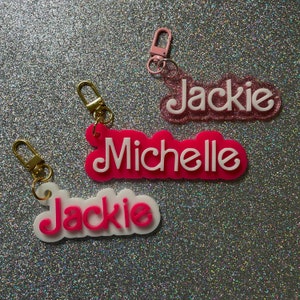 Custom acrylic Malibu doll nameplate bag charm