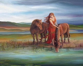 Epona Celtic Horse Goddess ACEO Art Print: Pagan Mythology Decor