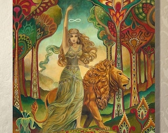 Strength Tarot Card ACEO Print: Art Nouveau Goddess, Mystic Arcana Art