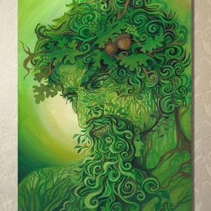 The Green Man 8x10 Art Print - Celtic Nature Spirit Wall Art, Pagan Mythology Decor, Mystical Woodland Artwork, Earth Elemental Painting