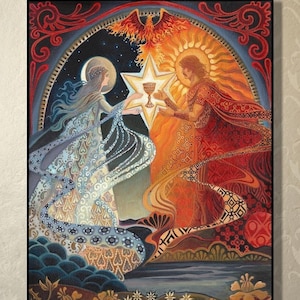 Alchemical Wedding 5x7 Greeting Card - Mystical Tarot Lovers, Romantic Art Print, Sacred Marriage Decor