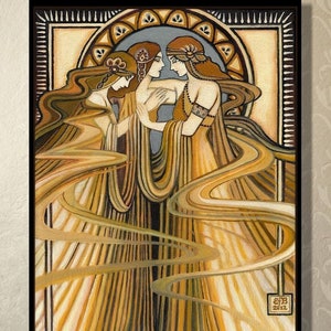 Art Nouveau Three Graces Greeting Card: Greek Goddess Bohemian Decor