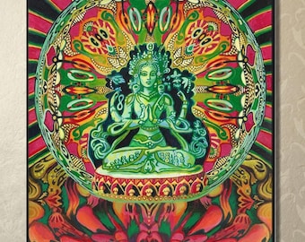 Guanyin Goddess Art Print: Psychedelic Mandala, Spiritual Wall Decor (20x24)