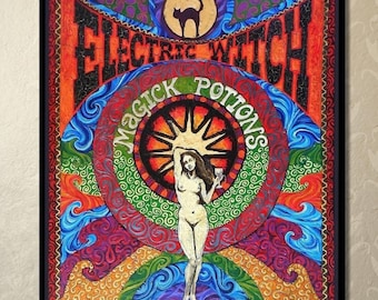 Electric Witch Art Print: Psychedelic Bohemian Occult Wall Decor (8x10)