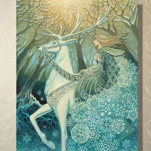 Snow Queen Art Print: Winter Stag, Norse Goddess ACEO