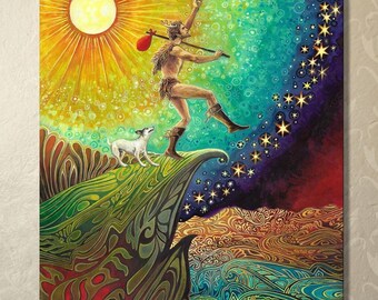 The Fool Tarot Art Print: Psychedelic Mystic Traveler, Symbolic Journey (8x10)