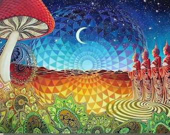 Psychedelic Buddha Art Print: Cosmic Mushroom Zen Decor (11x14)