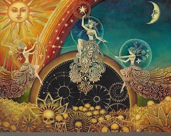 Three Fates ACEO Mini Print: Visionary Goddess Mythology Altar Art