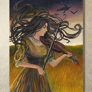 Bohemian Violinist Art Nouveau Greeting Card: Mystical Folk Decor