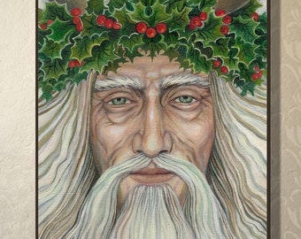 Holly King Greeting Card: Pagan Yule Art, Celtic Winter Solstice (5x7)