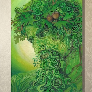 Green Man 5x7 Greeting Card – Celtic Nature Spirit Wall Art, Pagan Mythology Decor, Mystical Woodland Artwork, Earth Elemental Gift