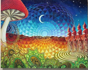 Psychedelic Buddha Art Print: Zen Meditation Decor, Sacred Geometry (16x20)