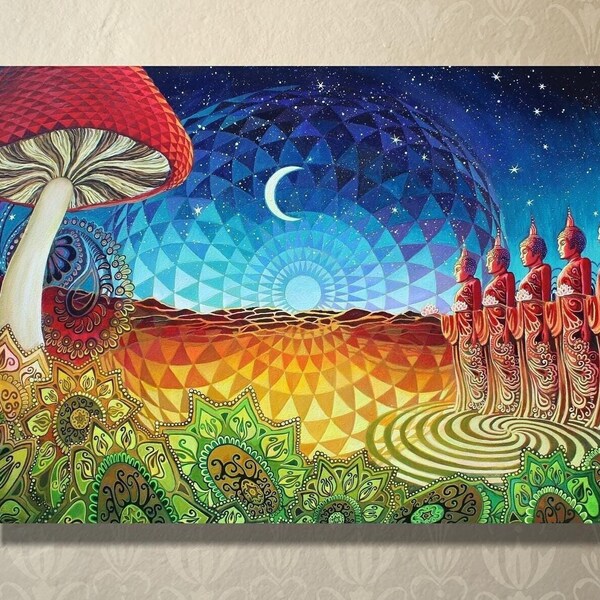 Buddha Bliss Greeting Card: Psychedelic Mushroom, Sacred Geometry Art (5x7)