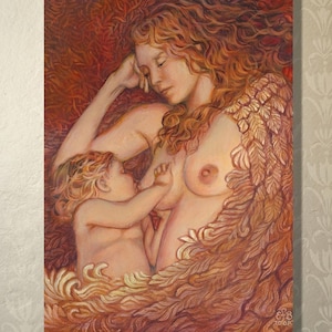 Breastfeeding Mother Goddess ACEO Mini Art Print: Mystical Altar Decor