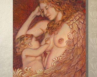 Breastfeeding Mother Goddess ACEO Mini Art Print: Mystical Altar Decor