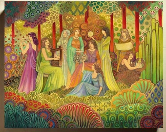 Nine Muses Art Print on Canvas: Mystical Goddess Mythology Wall Art (16x20)