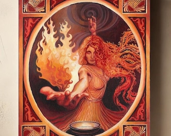 Brigid Art Print: Celtic Goddess of Inspiration, Fire Witch Canvas (20x24)