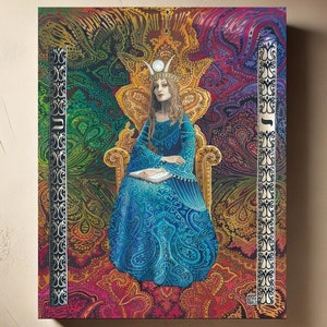 High Priestess Tarot Art Print on Canvas - Divine Feminine Art, Spiritual Goddess Wall Decor, Occult Symbolism, Mystic Arcana Painting