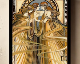 Three Graces Art Nouveau Canvas Print: Greek Goddess Mythology (11x14)