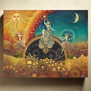 Three Fates 20x24 Art Print on Canvas - Moirai Goddess Artwork, Mythology Wall Art, Mystical Divine Feminine Decor, Esoteric Bohemian Art