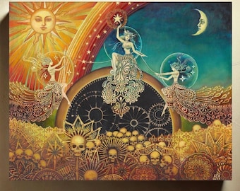Three Fates Art Print on Canvas: Bohemian Goddess Mythology Wall Art (20x24)