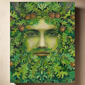 Oak King Art Print on Canvas: Celtic Green Man Mythology Decor