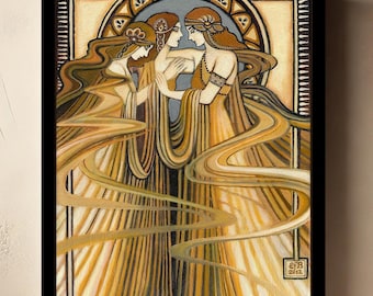 Three Graces Art Nouveau Canvas Print: Greek Goddess Bohemian Decor (20x24)