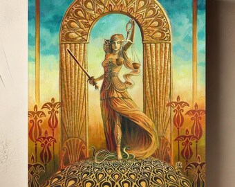 Justice Art Print on Canvas – Art Deco Tarot Goddess (16x20)