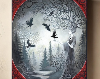 Celtic Raven Goddess Art Print: Macha Mythology Decor (8x10)