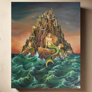 Mermaids Giclée Art Print on Canvas: Mystical Siren Ocean Goddess (16x20)
