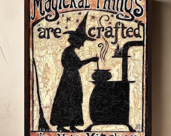 Kitchen Witch Art Print on Canvas: Witchcore Cottagecore Decor (11x14)