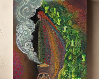 Witches Brew Art Print on Canvas – Mystical Cauldron Wall Art (8x10)