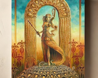 Justice Art Print on Canvas: Art Deco Tarot Goddess (8x10)