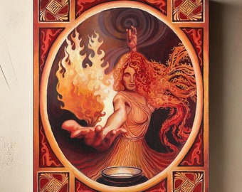 Brigid Goddess Art Print: Celtic Pagan Imbolc Decor, Divine Feminine Canvas (8x10)