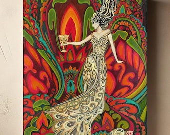 Queen of Cups Canvas Art Print: Mystical Tarot, Divine Feminine Decor (11x14)