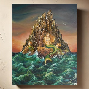 Mermaids Art Print on Canvas: Mystical Ocean Siren Artwork (20x24)