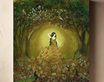 Mystical Nature Goddess Art Print: Bohemian Pagan Garden Decor (8x10 Canvas)